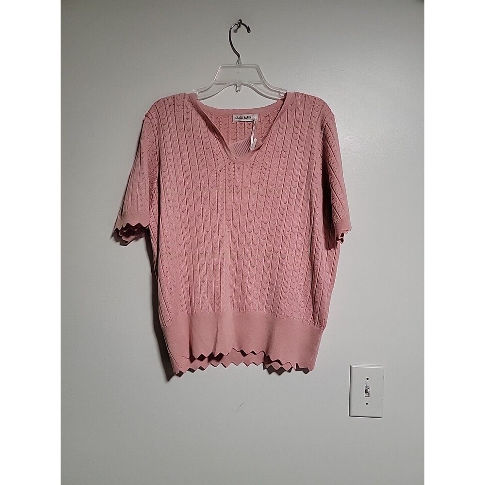 Grace Karin Women Very J PINK Short Sleeve Knit Sweater Size XLarge